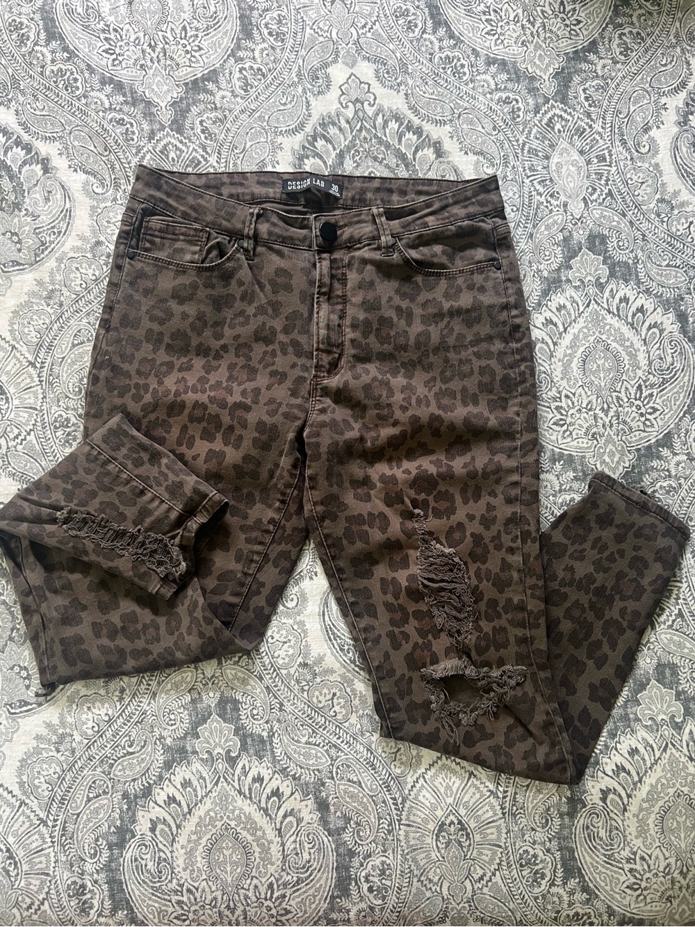 023 Design Lab Brown Leopard Print Distressed Skinny Jeans